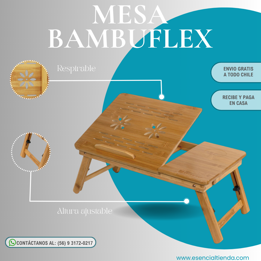 Mesa BambuFlex: comodidad portátil. Trabaja desde tu cama o sofá, sin mala postura. 😌💻