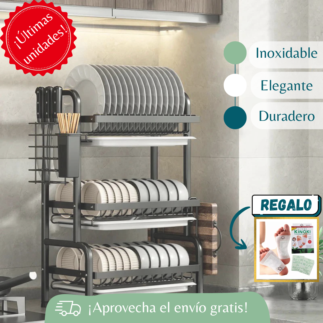 Escurridor de Platos 3 Niveles de Alta Calidad + Parches Detox de regalo 🎁