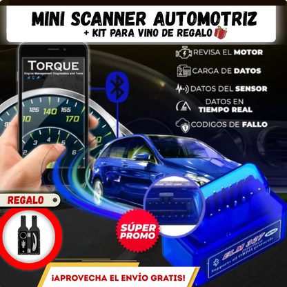 Mini scanner automotriz + kit de vino de regalo 🎁