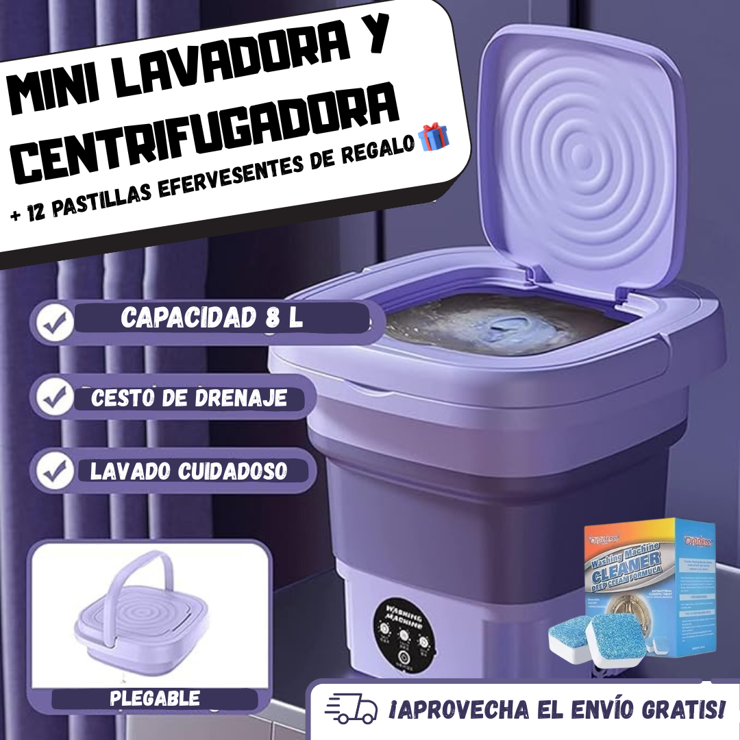 Mini lavadora y centrifugadora 8L + 12 pastillas de limpieza de regalo 🎁