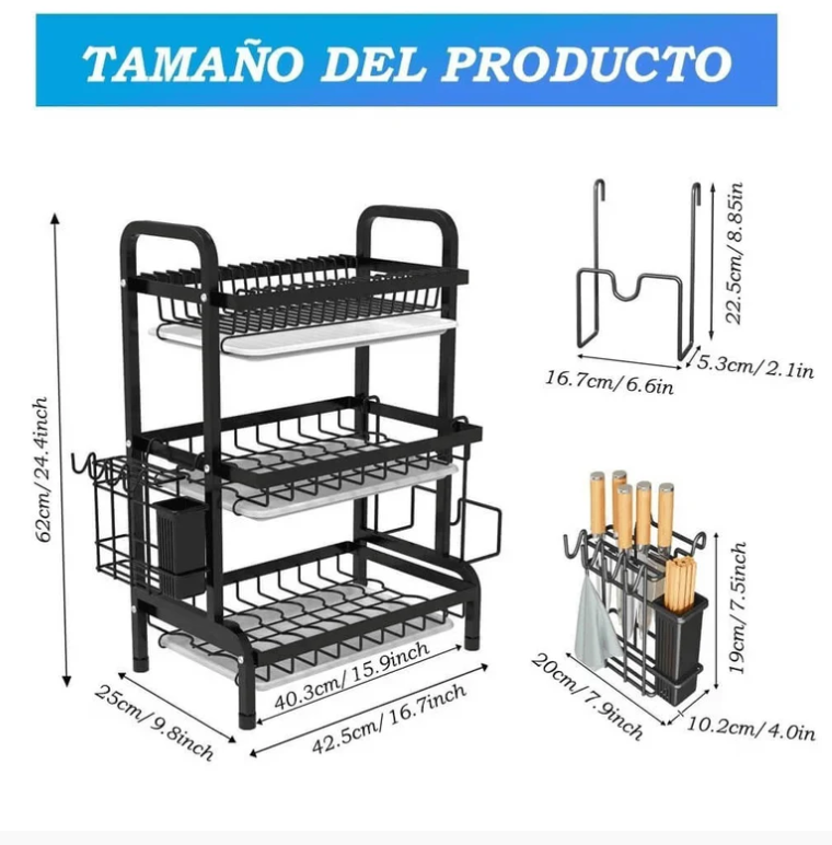 Escurridor de Platos 3 Niveles de Alta Calidad + Parches Detox de regalo 🎁