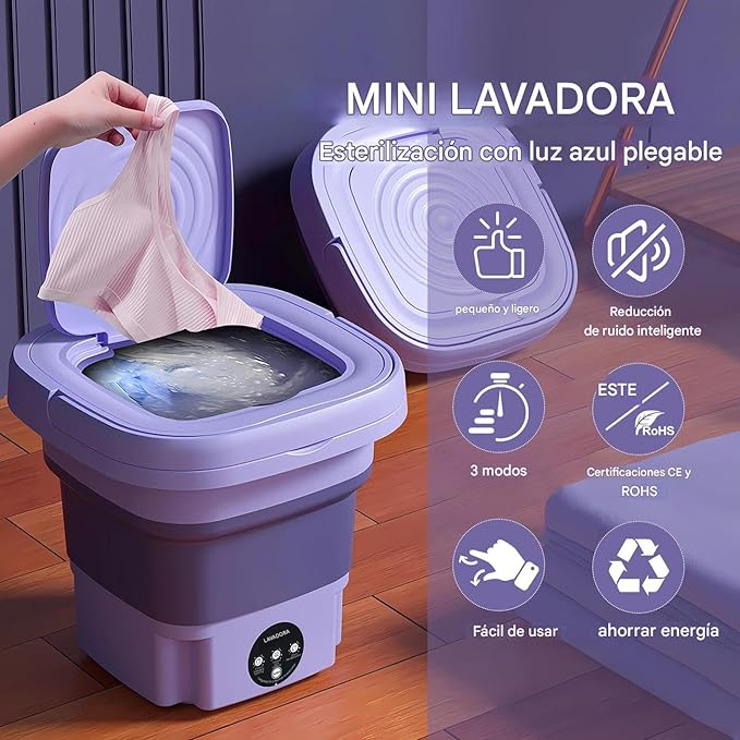 Mini lavadora y centrifugadora 8L + 12 pastillas de limpieza de regalo 🎁