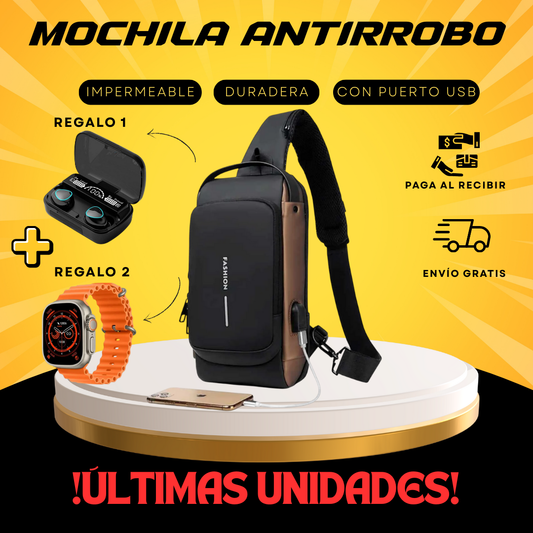 Super combo Mochila Antirrobo + Reloj Inteligente y Audífonos Inalámbricos M10 de regalo 🎁